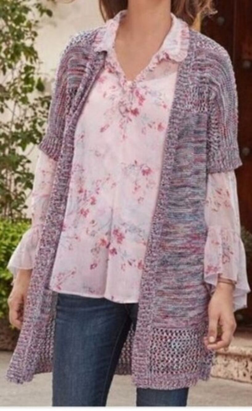 Sundance Free Soul  Short Sleeve Multicolored Knit Sweater Cardigan Small
